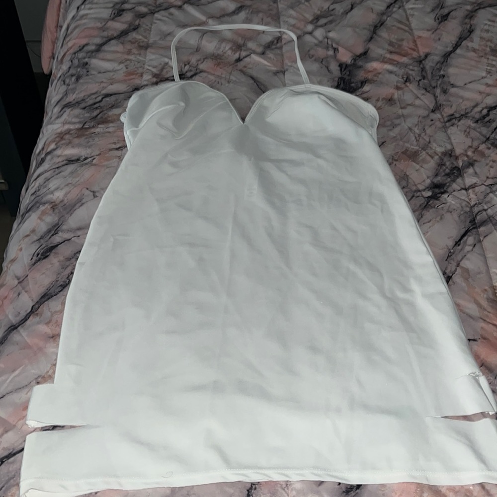 Halter white side slits dress
